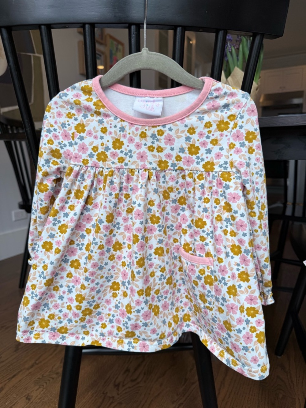 Stitchy Fish Girls Floral Long Sleeve Tunic Top - Pink & Mustard Flowers